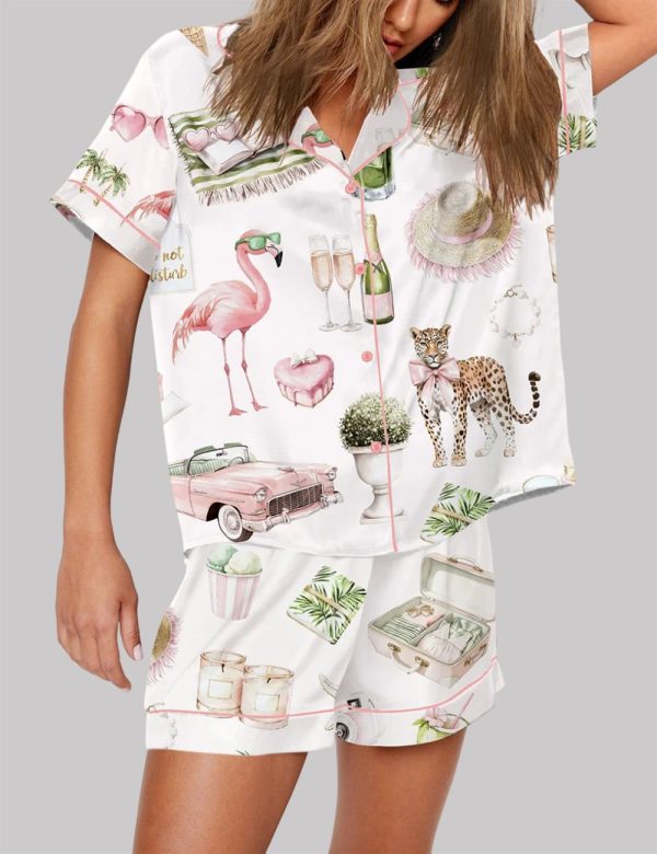 Watercolor Palm Club Summer Miami Beach Vacation Pajama Set 3