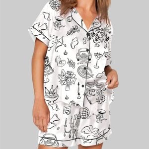 Whimsical Wedding Doodles For Wedding Pajama Set 1