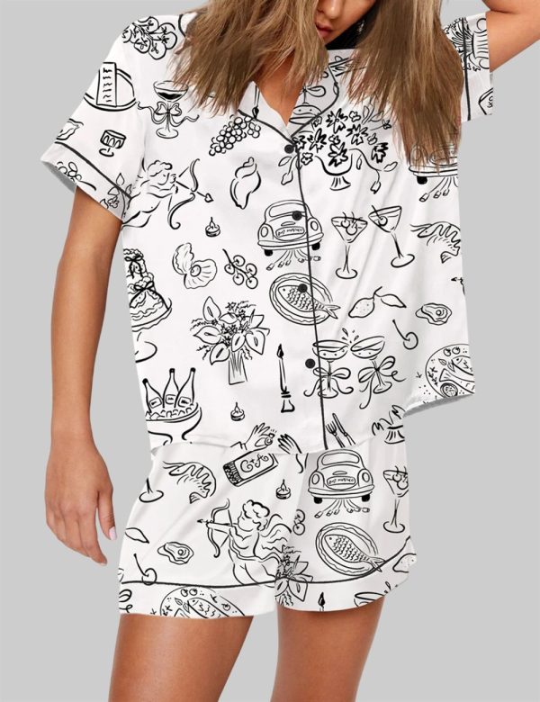 Whimsical Wedding Doodles For Wedding Pajama Set 3