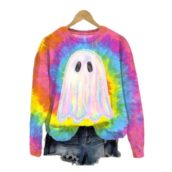 Womens 2025 Halloween Ghost Print Sweatshirt 1 2
