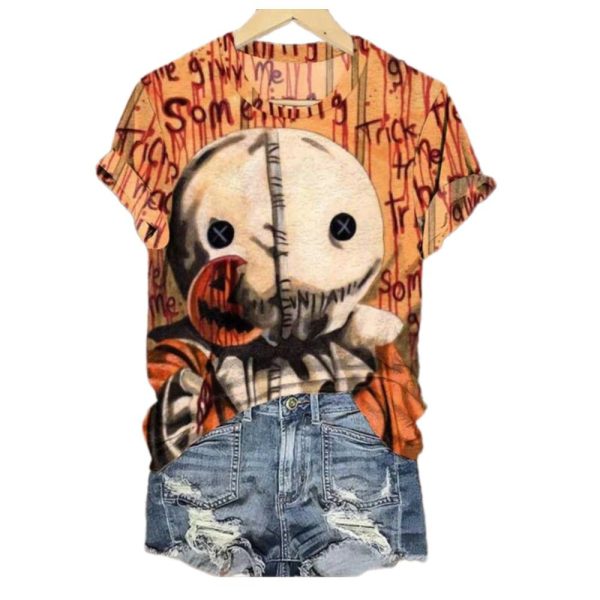 Womens 2025 Halloween Scary Clown Print Casual T Shirt 1 2