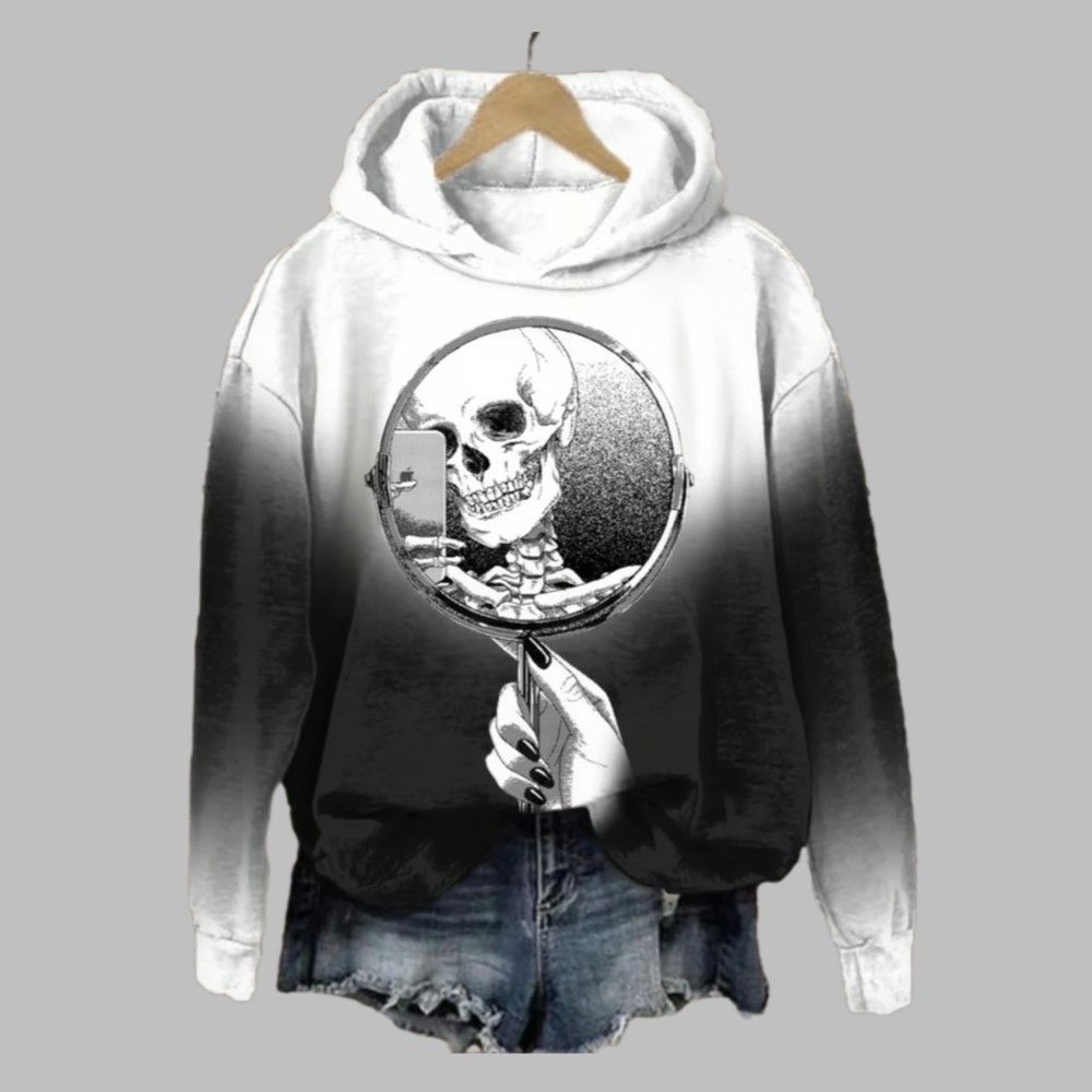 Women's 2025 Halloween Selfie Skull Print Hoodie Women's 2025 Halloween Selfie Skull Print Hoodie