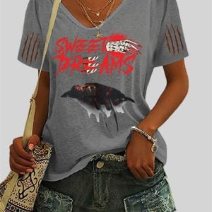 Women's 2025 Halloween Sweet Dreams Nightmare Printed Casual T-Shirt