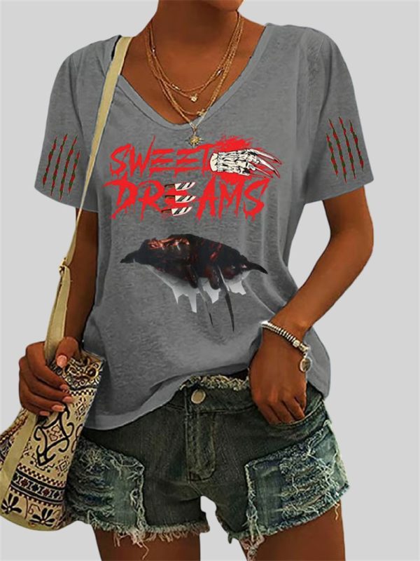 Women's 2025 Halloween Sweet Dreams Nightmare Printed Casual T-Shirt