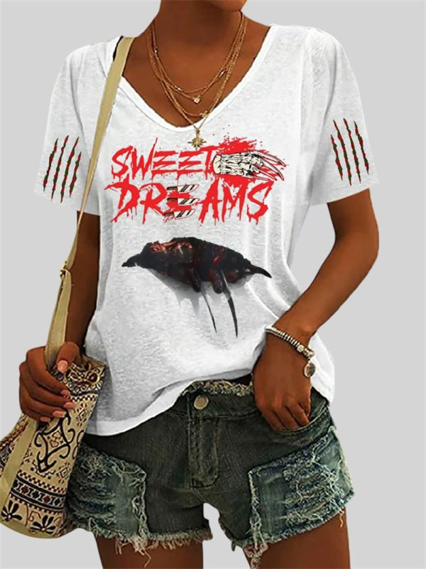 Womens 2025 Halloween Sweet Dreams Nightmare Printed Casual T Shirt 3