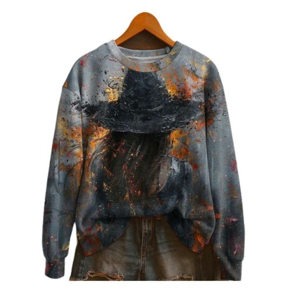 Womens 2025 Halloween Witches Print Crew Neck Sweatshirt 1 2