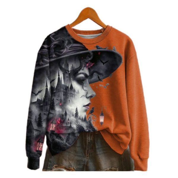 Womens 2025 Halloween Witches Print Crew Sweatshirt 1 2