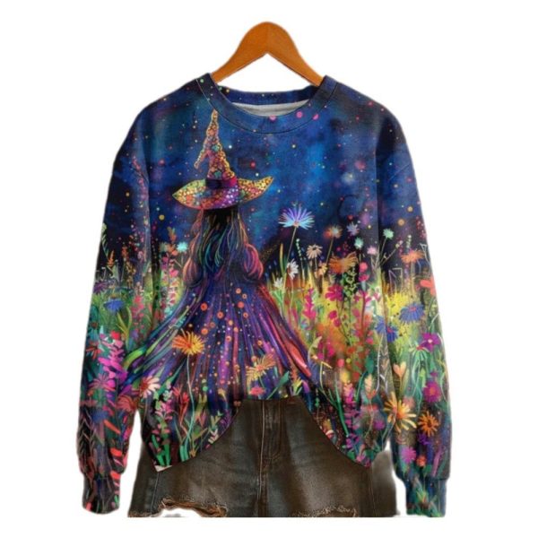 Womens 2025 Halloween Witches Print Sweatshirt 1 2