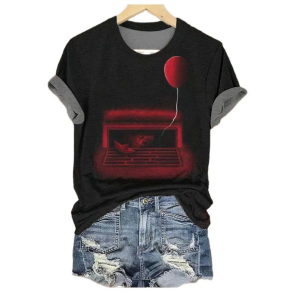 Womens Halloween Scary Clown Print Casual T Shirt 1 2