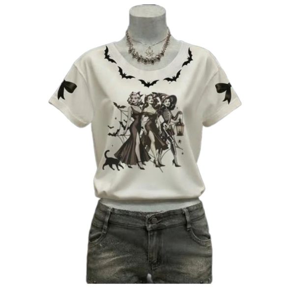 Womens Halloween Witch Print T shirt 2025 Halloween 1 2