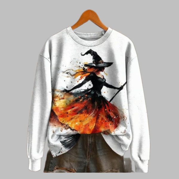 Women's Witches Print Crew Neck Sweatshirt 2025 Halloween