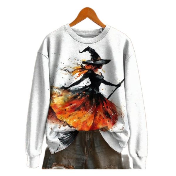 Womens Witches Print Crew Neck Sweatshirt 2025 Halloween 1 2