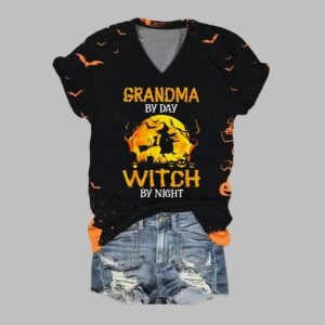 2025 Halloween Women's I'm The Grandma Witch By Night Print T-Shirt