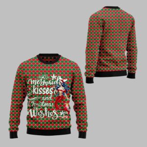 2025 Christmas Mermaid Kisses And Christmas Wishes Ugly Christmas Sweater 1 1