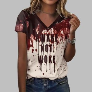 2025 Halloween Women's Awake Not Woke Bloody Printed T-shirt