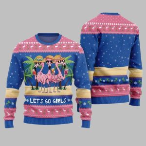 2025 Christmas Flamingo Let's Go Girls Ugly Christmas Sweater