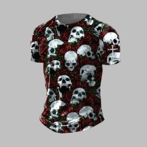 2025 Halloween Men's Dark Skull Print Crew Neck T-Shirt