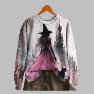 Witches Print Crew Neck Sweatshirt 2025 Halloween