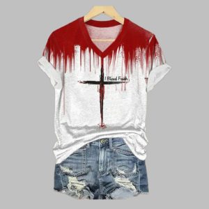 2025 Halloween Women's Bloodstain I Bleed Faith T-Shirt