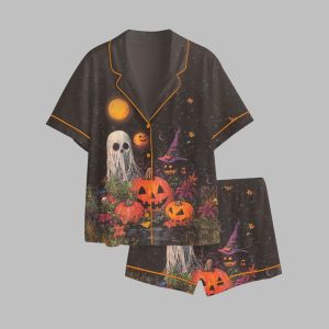 Ghosts And Pumpkins In The Dark Moon Night Halloween Pajama Set 1