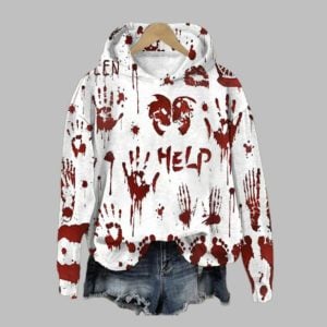 2025 Halloween Women's Help Bloody Printed Hoodie