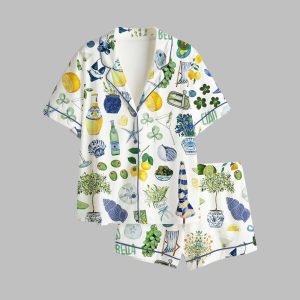 Lemon Martini Champagne Sardines Lobster Bikini Beach Pajama Set 1