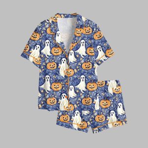 Preppy Halloween Ghost Autumn Pumpkin Toile De Juoy Fall Pajama Set 1