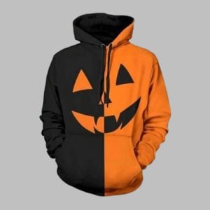 2025 Halloween Men's Halloween Pumpkin Face Print Casual Hoodie