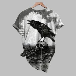 2025 Halloween Retro Dark Crow Print T-shirt
