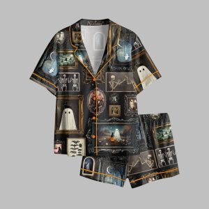 2025 Halloween Ghost Evil Pumpkin Bat Cat Skull Pajamas Set 0