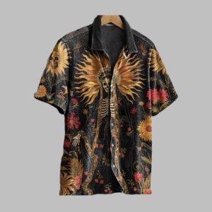 2025 Halloween Sunflower Skeleton Pattern Hawaiian Shirt 1 1