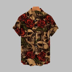 2025 Halloween Skull Roses Hawaiian Shirt 1 1