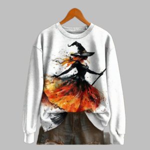 Women's Witches Print Crew Neck Sweatshirt 2025 Halloween