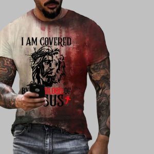 2025 Halloween I Am Covered By The Blood of Jesus Bloody Print T-Shirt