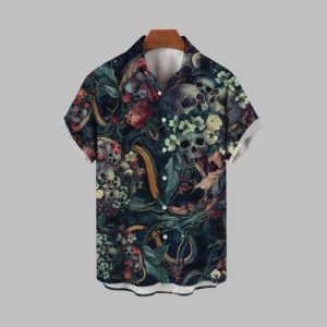 Halloween 2025 Skull Flowers Hawaiian Shirt 1 1
