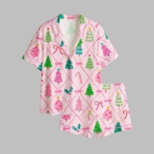 Coquette Christmas Tree Pink Pajamas Set 1