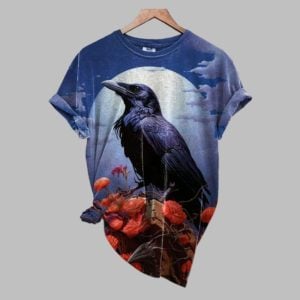 2025 Halloween Dark Crow Print T-shirt