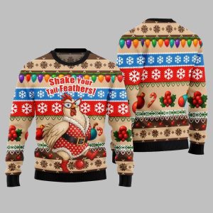 2025 Christmas Chicken Shake Your Tail Feathers Ugly Christmas Sweater 1