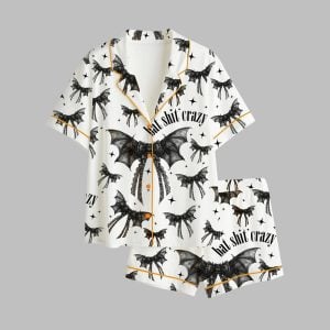 Halloween Bat Shit Crazy Gothic Coquette Bow Pajama Set 1
