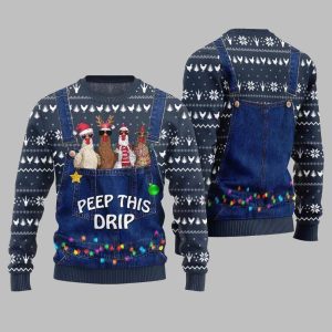 2025 Christmas Chicken Peep This Drip Ugly Christmas Sweater 1