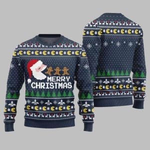 2025 Christmas Bold Pacman Santa Ghost Hunt Ugly Christmas Sweater 1