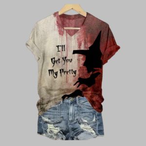 2025 Halloween Women's Blood I'll Get You My Pretty Print T-Shirt