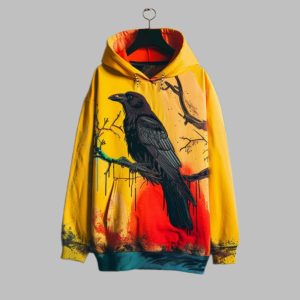 2025 Halloween Men's Halloween Distressed Crow Print Hoodie