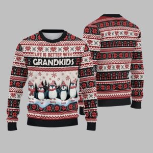 2025 Christmas Penguins Life is Better with Grandkids Christmas Ugly Sweatshirt 1 1
