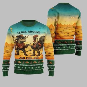 2025 Christmas Fearless Cowboy Cow And Chicken Tree Ugly Christmas Sweater 1