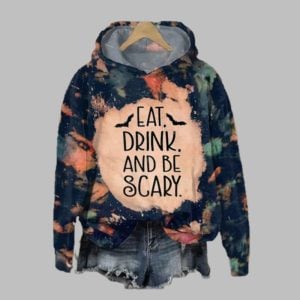 2025 Halloween Women's Halloween Eat Drink And Be Scary Print Hoodie