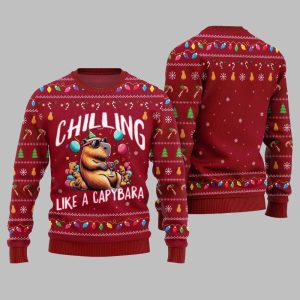 2025 Christmas Chilling Like A Capabara Ugly Christmas Sweater 1