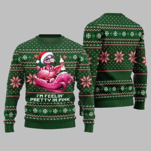 2025 Christmas Flamingo Im Feelin Pretty In Pink Ugly Christmas Sweater 1