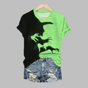 2025 Halloween Witch Shadow Print Casual Tee 1