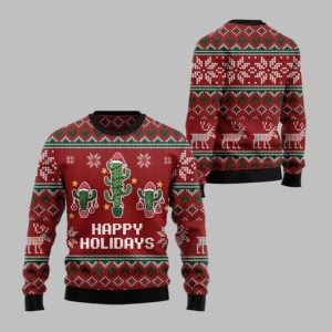 2025 Christmas Cactus Happy Holidays Ugly Christmas Sweater 1 1